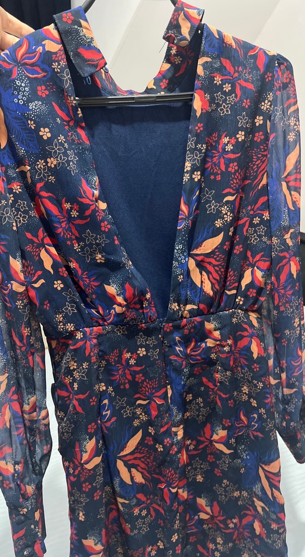 V Yaka Drapeli Desenli Hamile Bluzu - Görsel 3