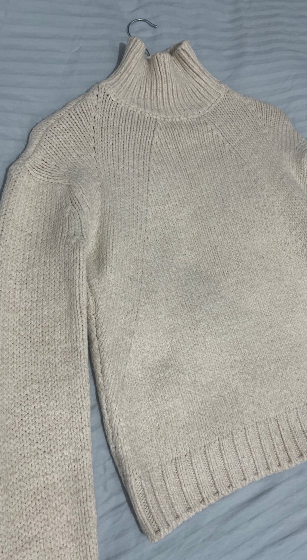 Bej Yüksek Yakalı Kadın Triko Kazak - Görsel 2