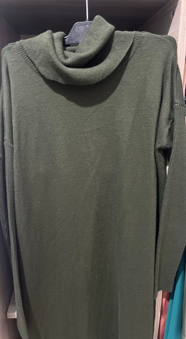 Kadın Haki Uzun Balıkçı Yaka Elbise - Görsel 3