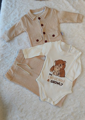Bebek Erkek Örme Hırka ve Baskılı Body Set