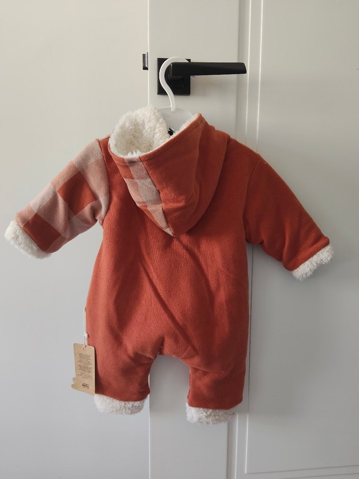Kahverengi Ekose Düğmeli Bebek erkek Tulumu - Görsel 4