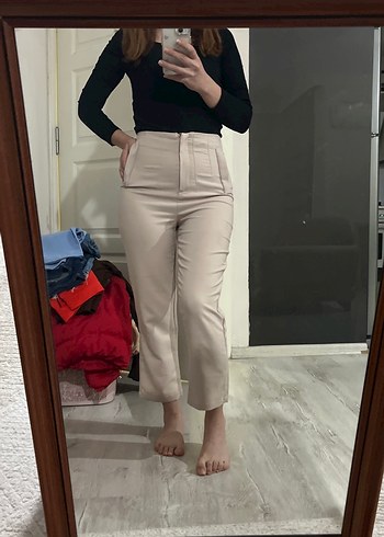 34 Beden ten rengi Renk Bej Midi Kadın Kumaş Pantolon