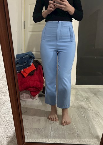 34 Beden Mavi Normal Kesim Midi Kadın Kumaş Pantolon