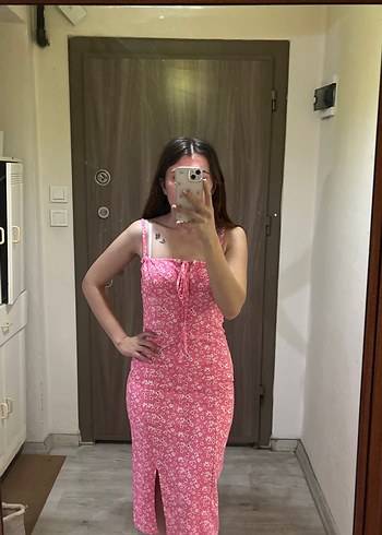 s Beden Pembe Bohem Uzun Askılı Elbise