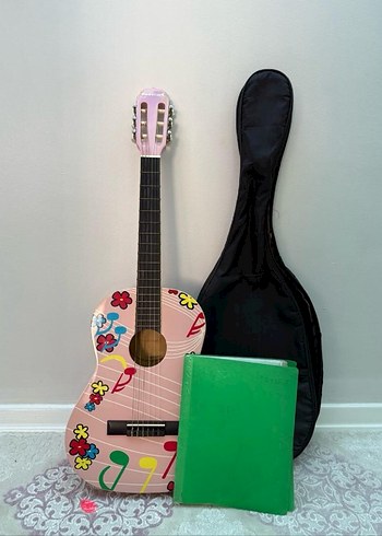 Renkli Pembe Çiçekli Klasik Gitar Seti