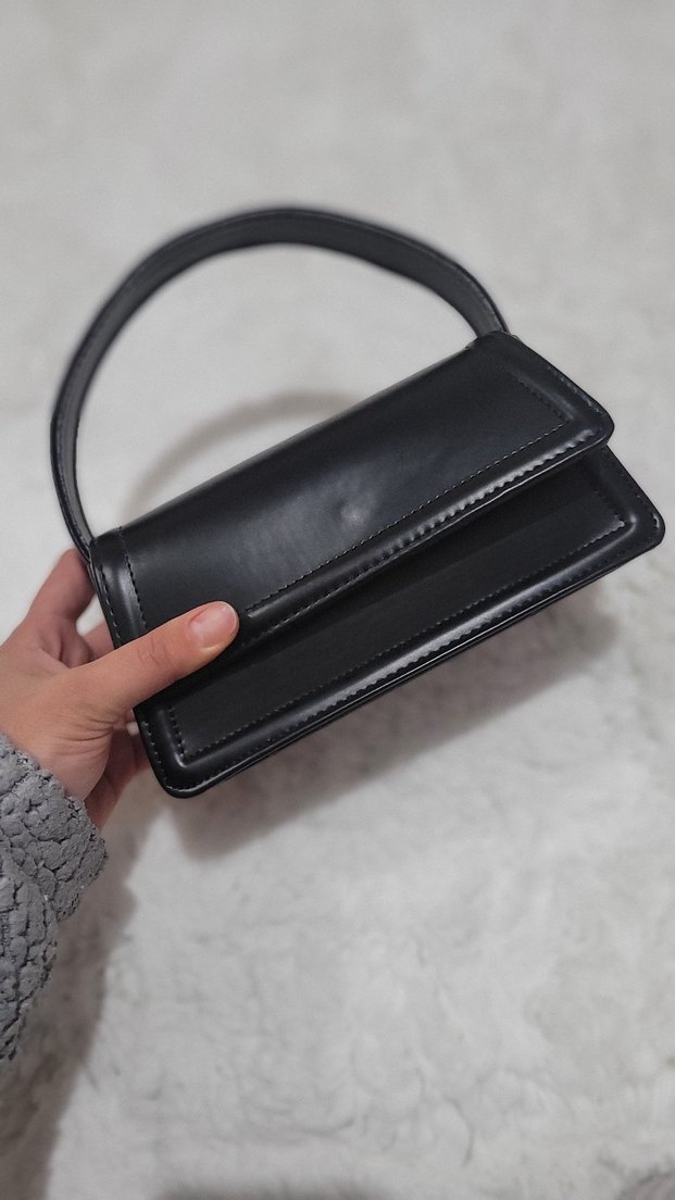 Siyah Deri Tokalı Kadın Omuz Çantası - Görsel 5