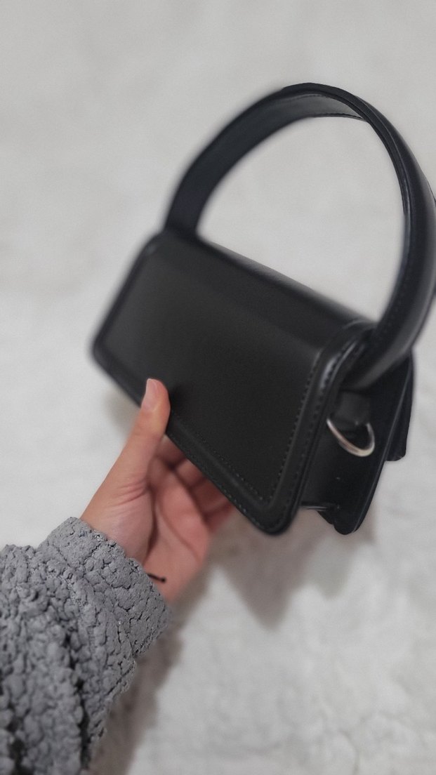 Siyah Deri Tokalı Kadın Omuz Çantası - Görsel 4