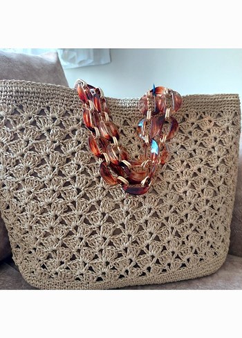 Bordo Örgü Boncuklu Bohem Kadın Çanta - Görsel 2