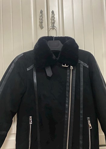 Pull&Bear Kürklü Siyah Süet Biker Ceket