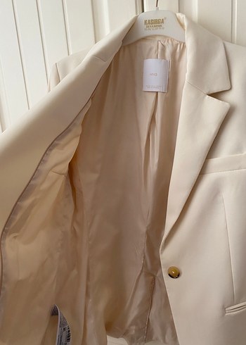 Mango Mango Kadın krem Düğmeli Blazer Ceket