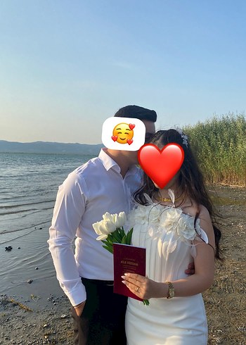 Beyaz Straplez Midi İsteme Söz Abiye - Görsel 3