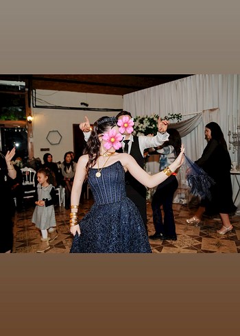 Mavi Straplez Payetli Uzun Abiye Elbise - Görsel 3