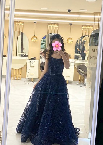 Mavi Straplez Payetli Uzun Abiye Elbise - Görsel 5