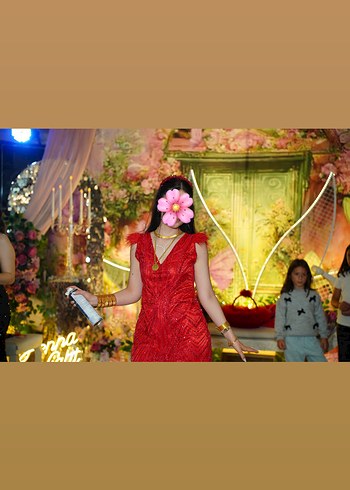 After Kırmızı Payetli Etnik Desenli Midi Abiye - Görsel 3