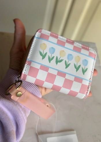 Beden pembe Renk Fermuarlı Pembe Desenli Kadın Cüzdanı