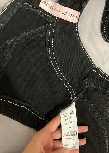 s Beden Sagaza Siyah Nakışlı Denim