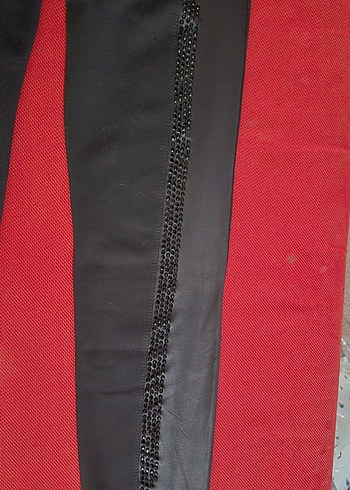 Siyah Deri Detaylı  Tayt - Görsel 3