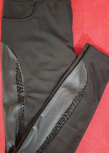 Siyah Deri Detaylı  Tayt - Görsel 2