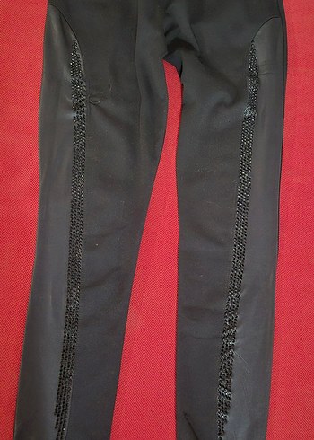 Siyah Deri Detaylı  Tayt - Görsel 6