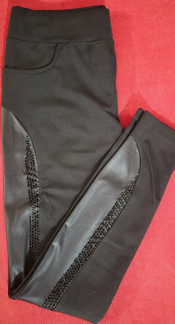 Siyah Deri Detaylı  Tayt - Görsel 2