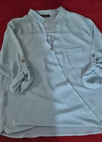 Turkuaz V Yaka Düğmeli Kadın Gömlek - Görsel 5