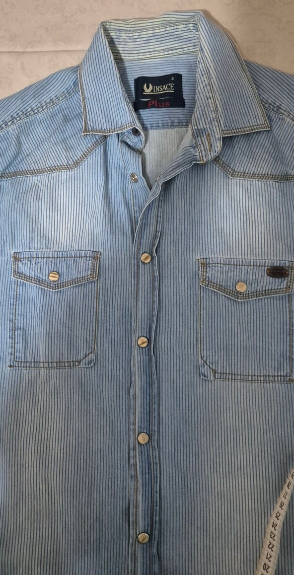 Erkek Mavi Cizgili Gömlek - Görsel 3