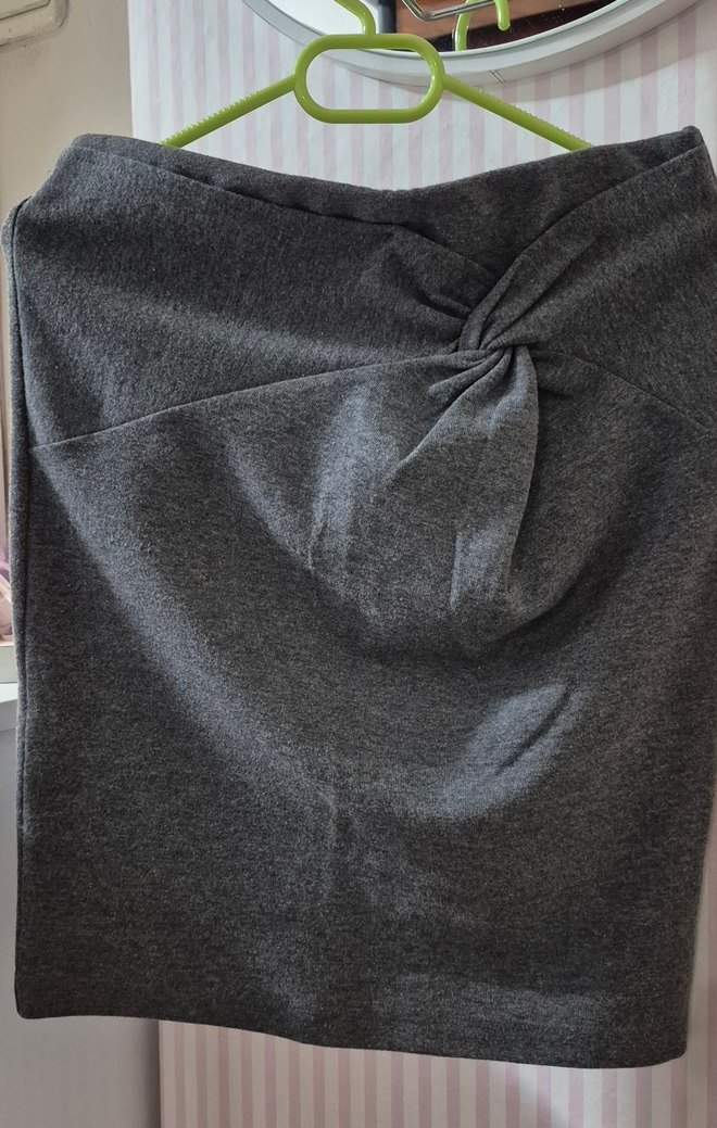 Gri Drapeli Kadın Kalem Etek - Görsel 3