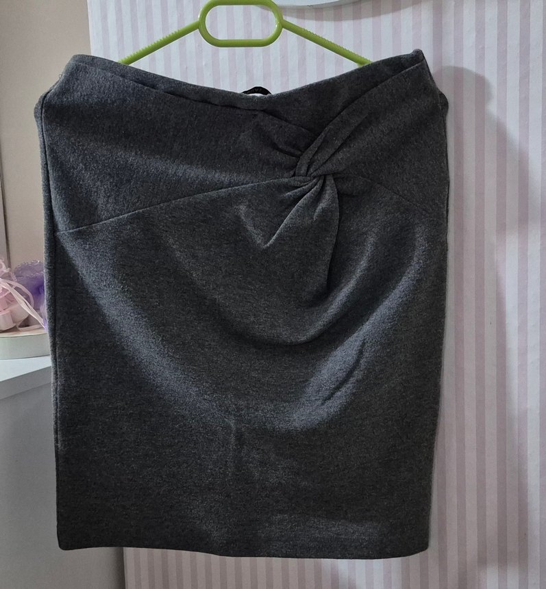 Gri Drapeli Kadın Kalem Etek - Görsel 2