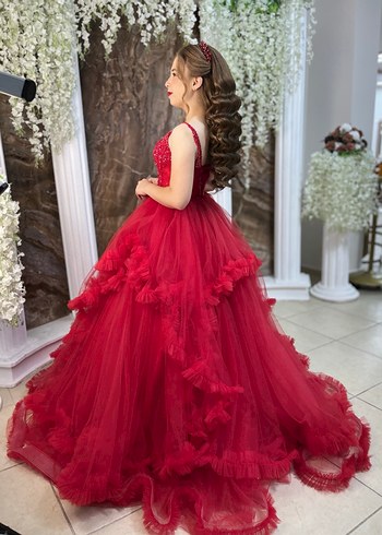 Kırmızı Straplez İşlemeli Uzun Abiye - Görsel 3