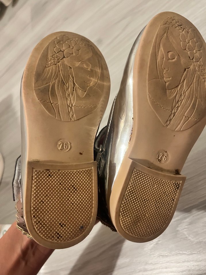 Kız Çocuk Gri Simli Metalik Babet - Görsel 4