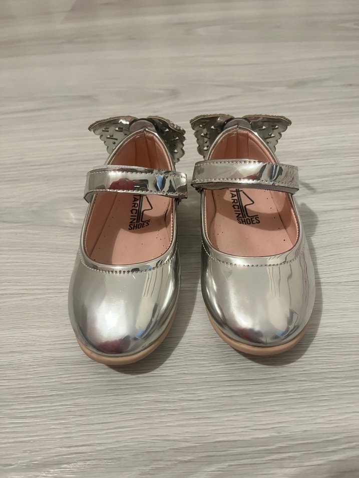 Kız Çocuk Gri Simli Metalik Babet - Görsel 2