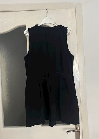 Siyah Düğmeli V Yakalı Kadın Tulum - Görsel 11