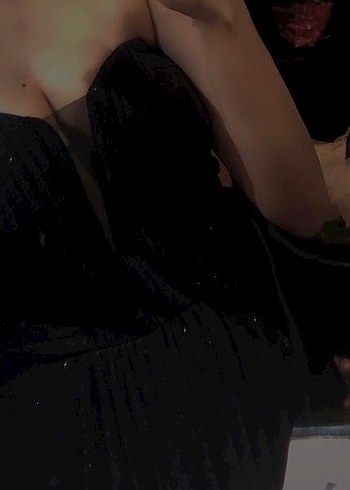 Siyah Straplez Uzun Drapeli Abiye Elbise - Görsel 7