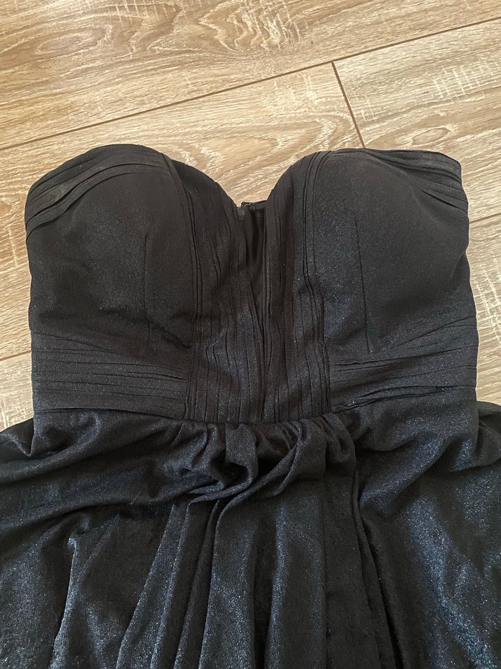 Siyah Straplez Uzun Drapeli Abiye Elbise - Görsel 2