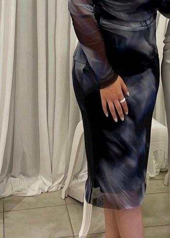 Şeffaf lacivert mavi siyah  Midi Elbise - Görsel 2