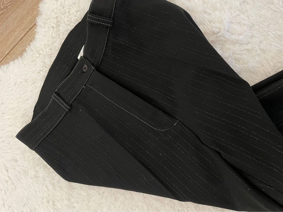 Siyah simli kumaş pantolon - Görsel 4