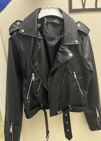 Kadın Siyah Deri Biker Ceket - Görsel 2