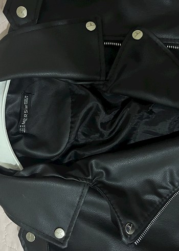 Kadın Siyah Deri Biker Ceket - Görsel 4