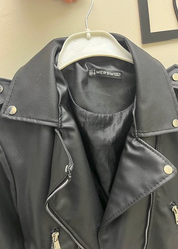 Kadın Siyah Deri Biker Ceket - Görsel 3