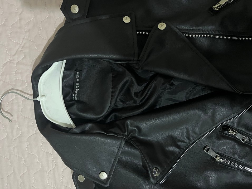 Kadın Siyah Deri Biker Ceket - Görsel 4