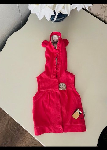 Kız Çocuk Kapüşonlu Pembe Düğmeli Yelek - Görsel 2