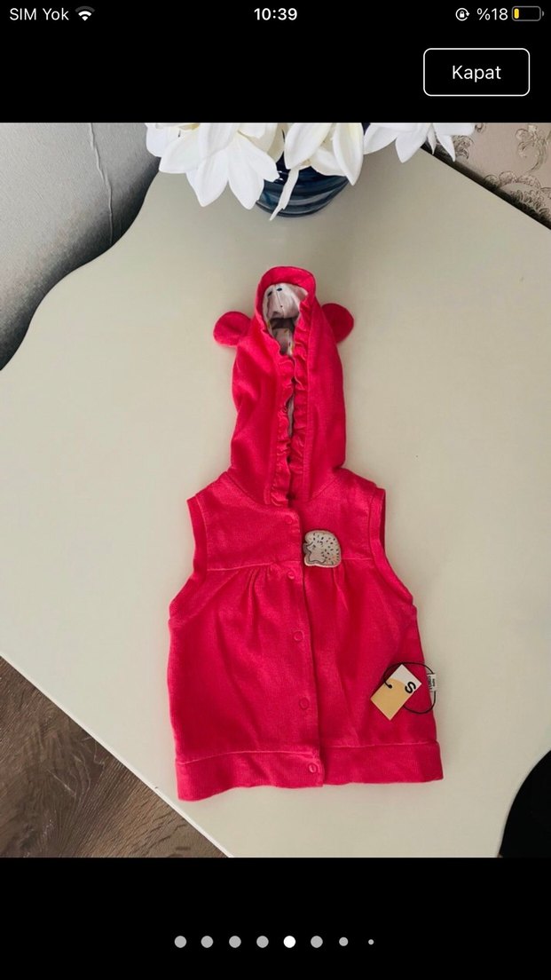 Kız Çocuk Kapüşonlu Pembe Düğmeli Yelek - Görsel 2