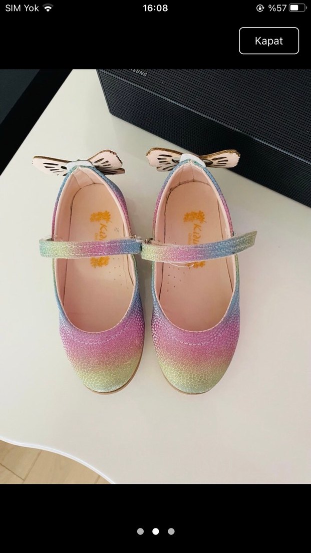 Renkli Bağcıklı Kız Çocuk Babet Ayakkabı - Görsel 2