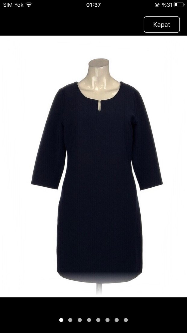 Lacivert V Yaka Elbise - Görsel 2