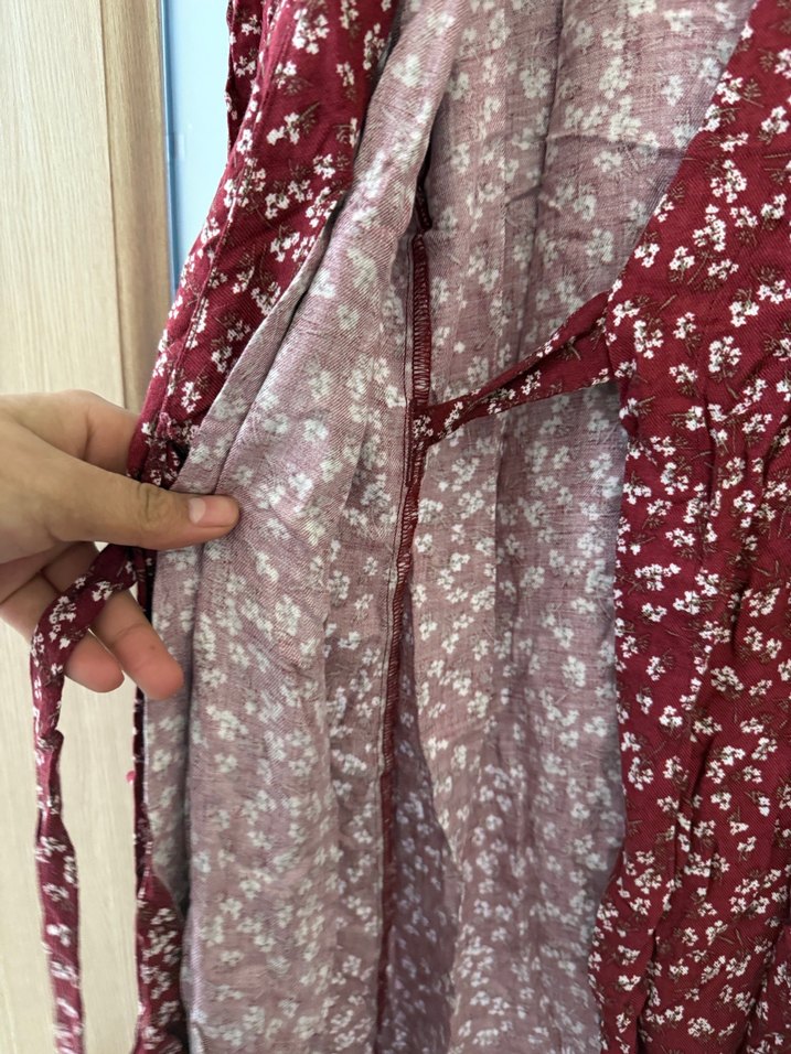 Bordo Uzun Kollu Bohem Günlük Elbise - Görsel 3