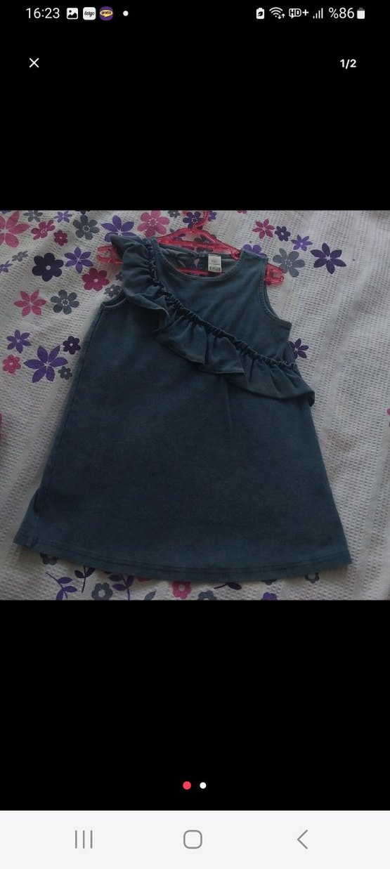 Kız Çocuk Denim Ruffled Kolsuz Elbise - Görsel 2