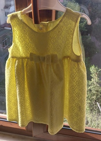 Kız Çocuk Sarı Dantelli Askısız Elbise - Görsel 2