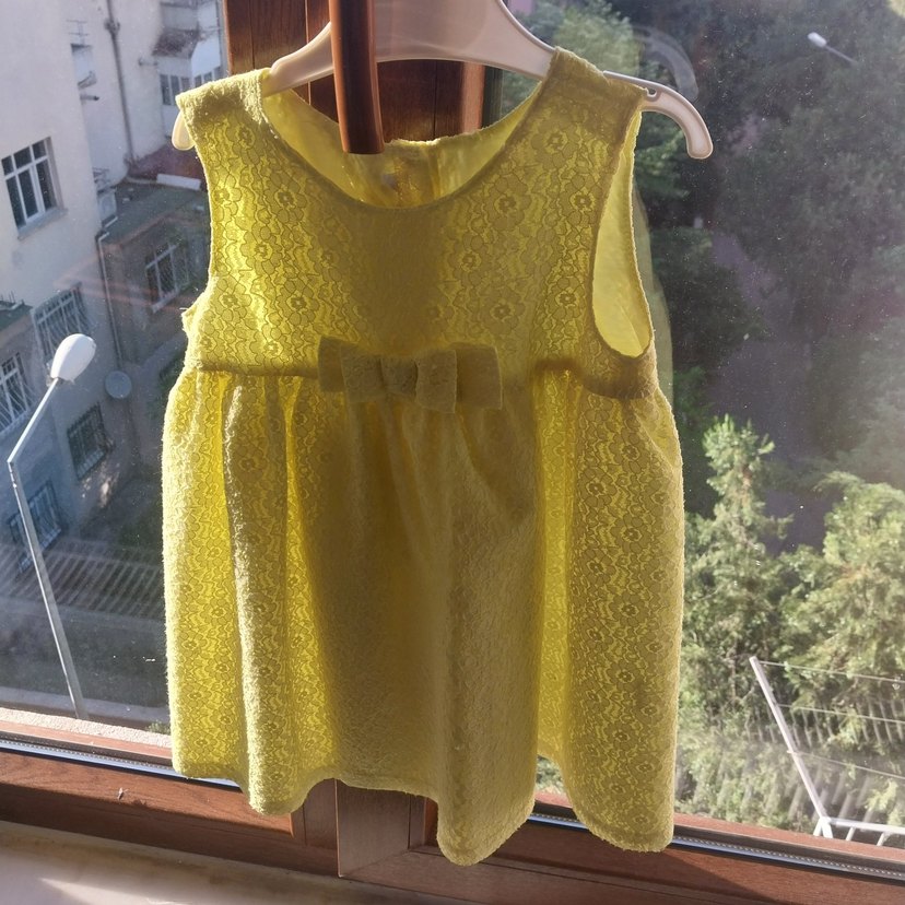 Kız Çocuk Sarı Dantelli Askısız Elbise - Görsel 2