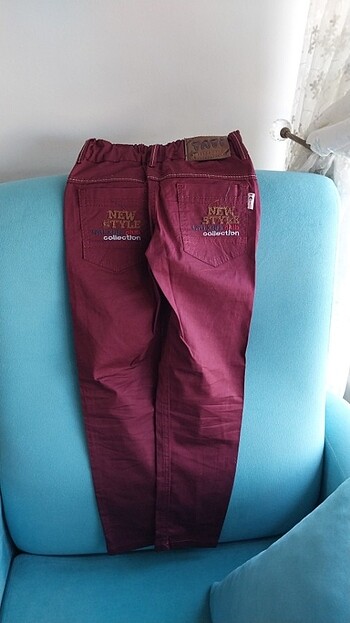 7_8 yaş bordo ince kanvars pantolon - Görsel 2
