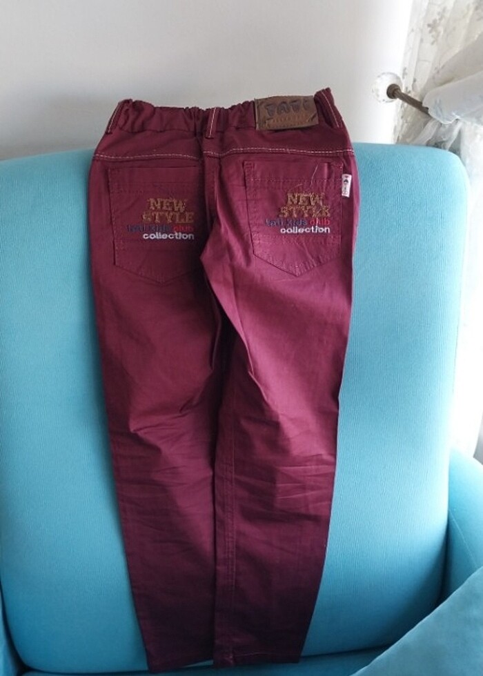 7_8 yaş bordo ince kanvars pantolon - Görsel 2